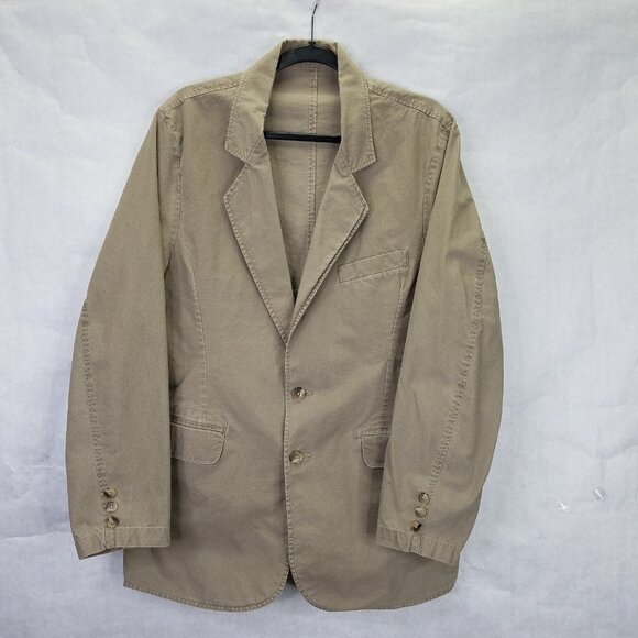 LL Bean Sport Coat Mens 40R Khaki Safari 2 Button Cotton Unlined Blazer Jacket - Picture 1 of 16